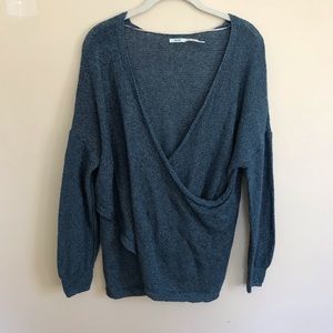 V neck knit sweater with wrap look